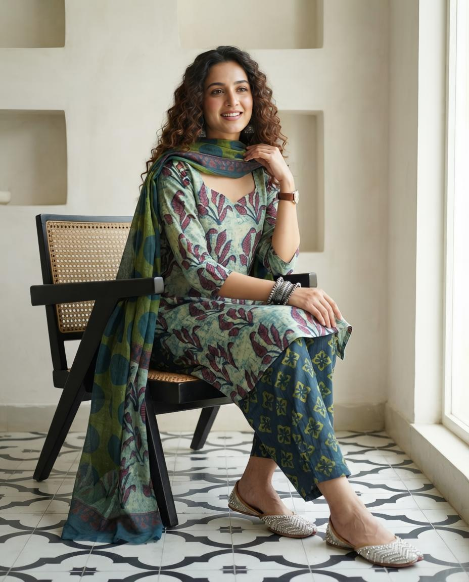 Natural Pomegranate Dye Premium Cotton Unstitched Suit Set