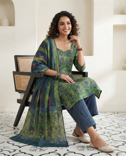 Natural Pomegranate Dye Premium Cotton Unstitched Suit Set