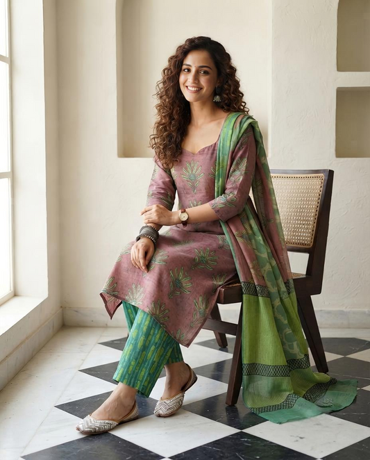 Natural Pomegranate Dye Premium Cotton Unstitched Suit Set