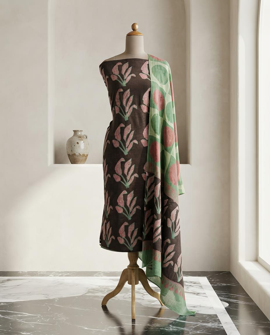 Natural Pomegranate Dye Premium Cotton Unstitched Suit Set