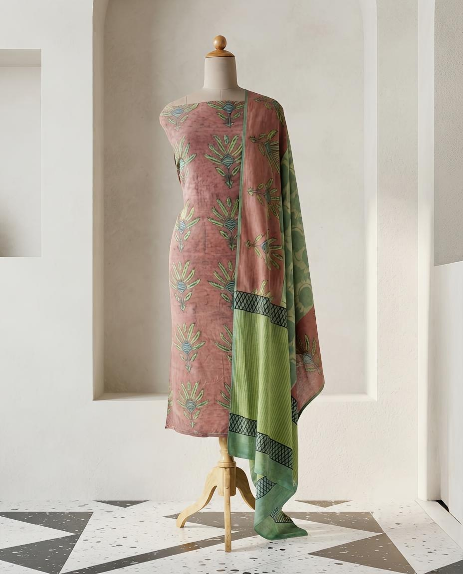 Natural Pomegranate Dye Premium Cotton Unstitched Suit Set