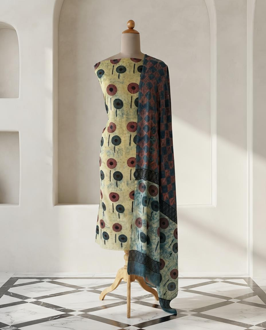 Natural Pomegranate Dye Premium Cotton Unstitched Suit Set