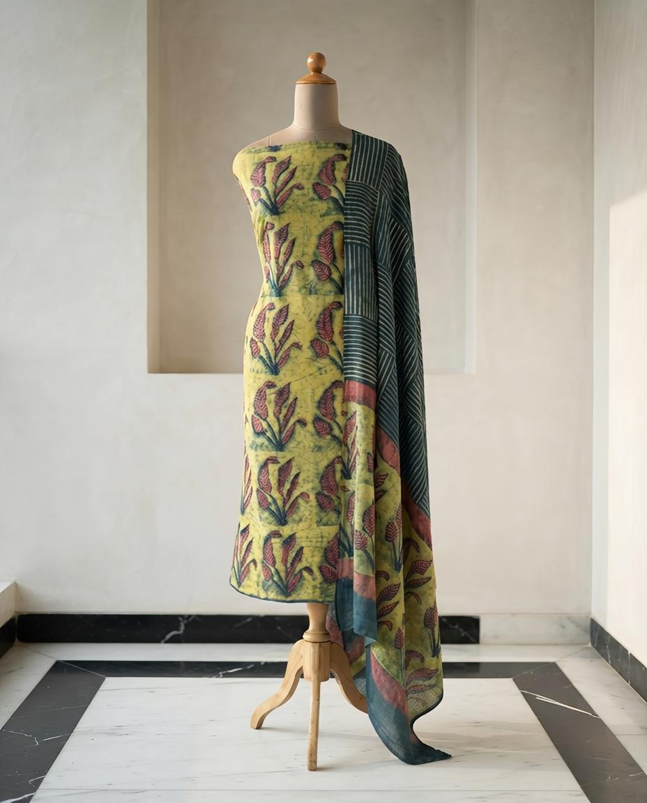 Natural Pomegranate Dye Premium Cotton Unstitched Suit Set