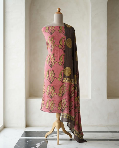 Natural Pomegranate Dye Premium Cotton Unstitched Suit Set