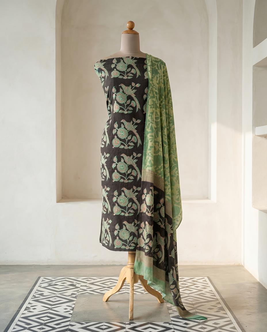 Natural Pomegranate Dye Premium Cotton Unstitched Suit Set