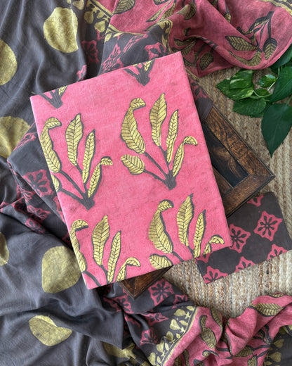Natural Pomegranate Dye Premium Cotton Unstitched Suit Set
