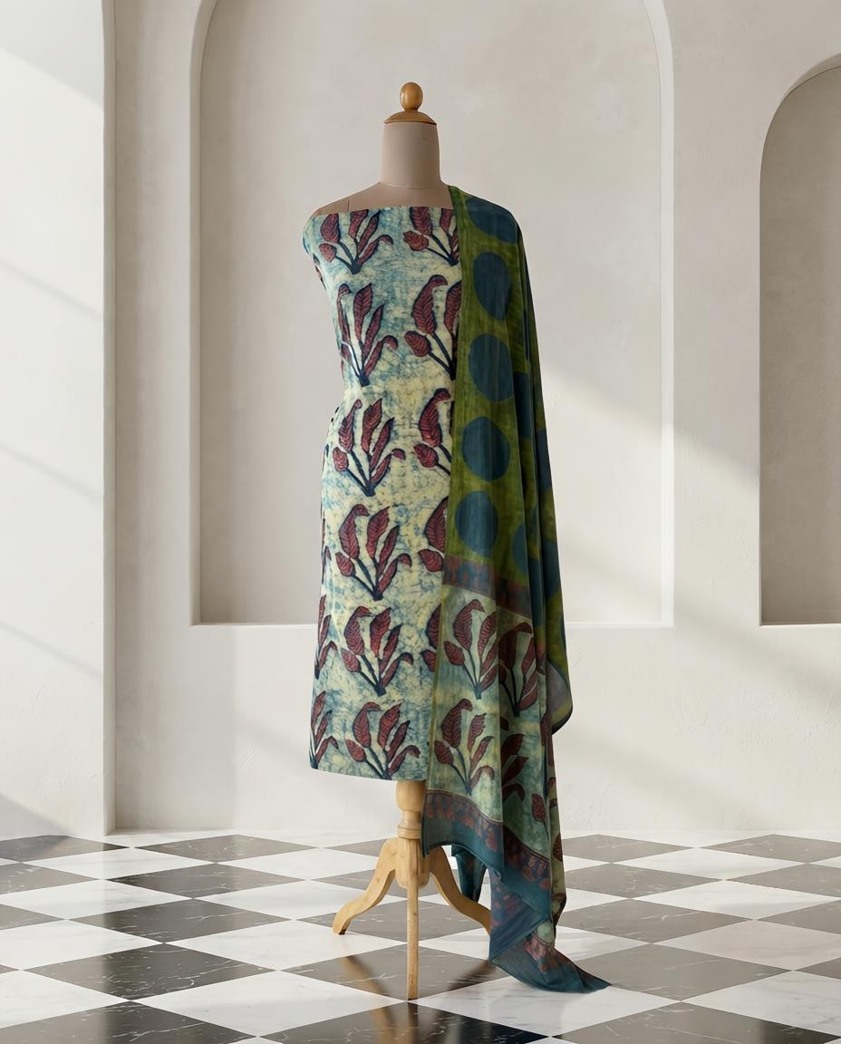 Natural Pomegranate Dye Premium Cotton Unstitched Suit Set