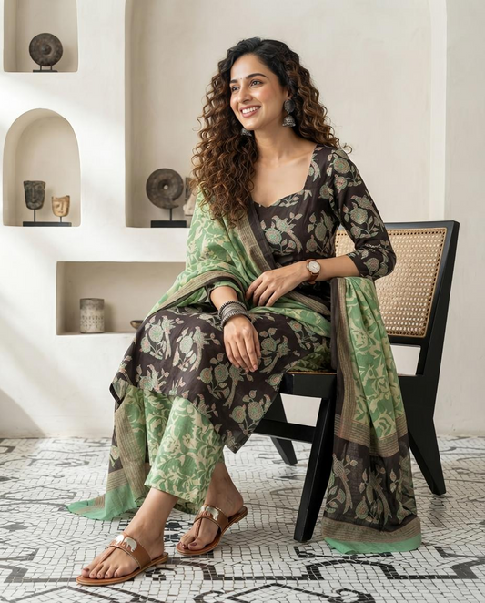 Natural Pomegranate Dye Premium Cotton Unstitched Suit Set