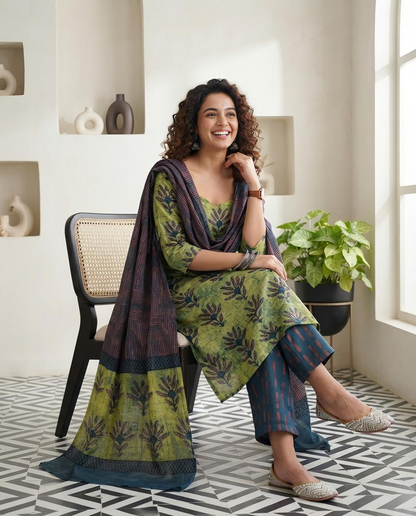 Natural Pomegranate Dye Premium Cotton Unstitched Suit Set