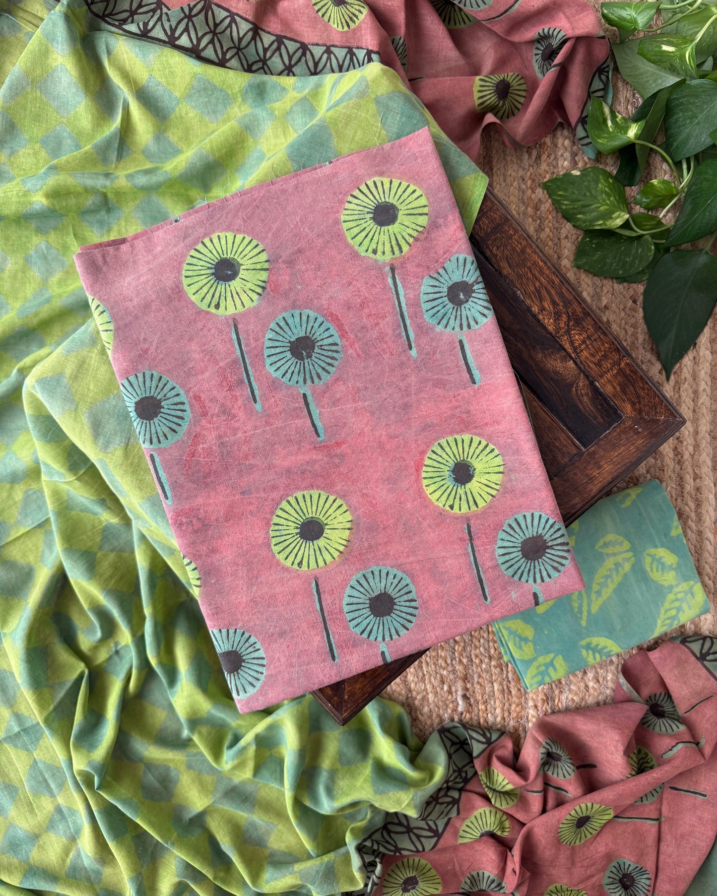 Natural Pomegranate Dye Premium Cotton Unstitched Suit Set