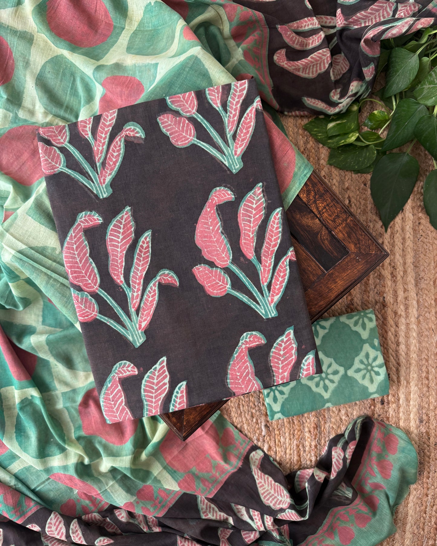 Natural Pomegranate Dye Premium Cotton Unstitched Suit Set