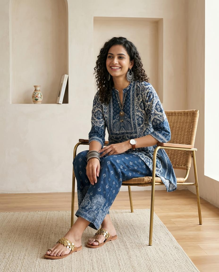 Indigo  Muslin  Ready To wear Co-ord Set