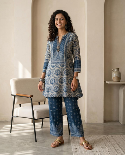 Indigo  Muslin  Ready To wear Co-ord Set