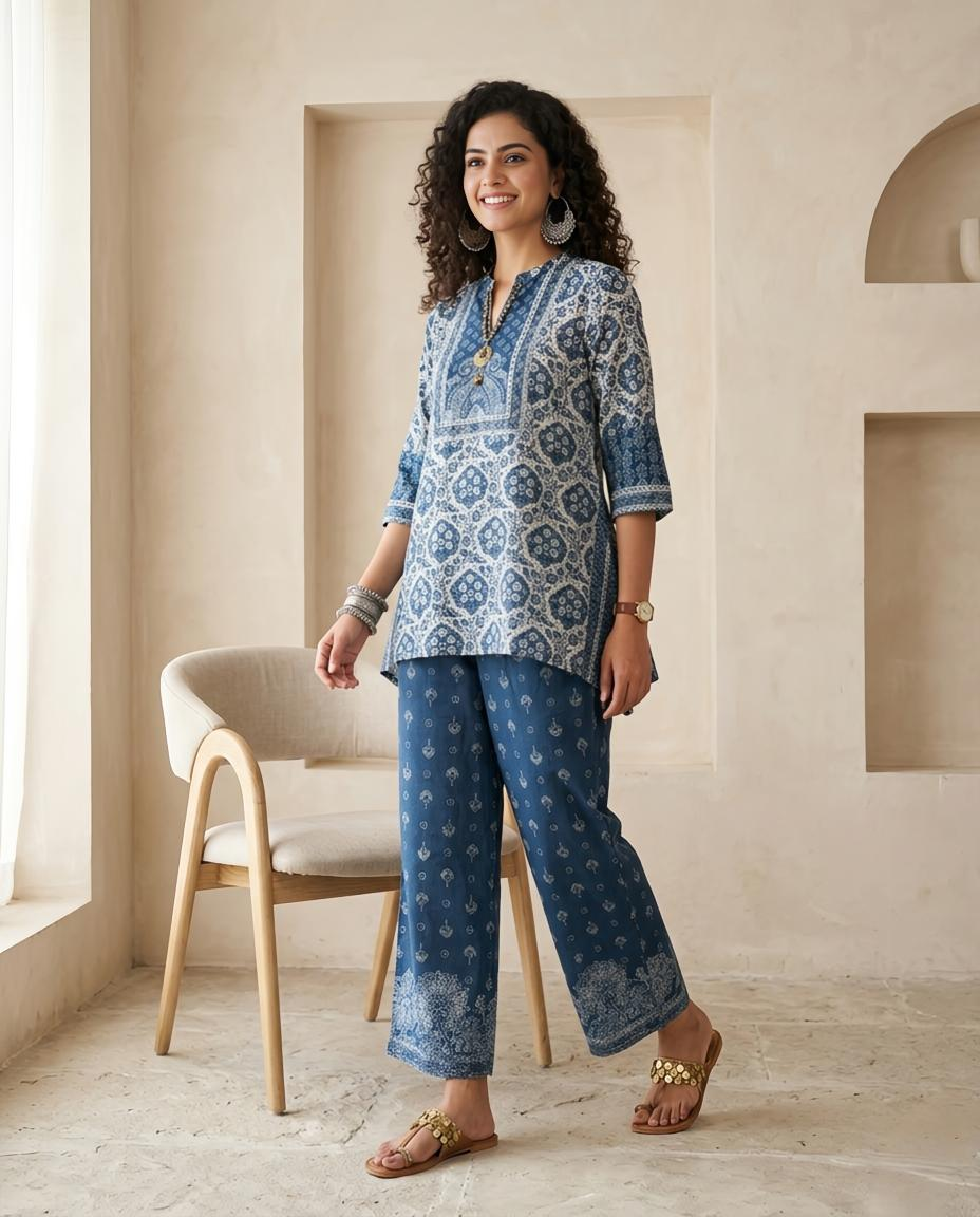 Indigo  Muslin  Ready To wear Co-ord Set