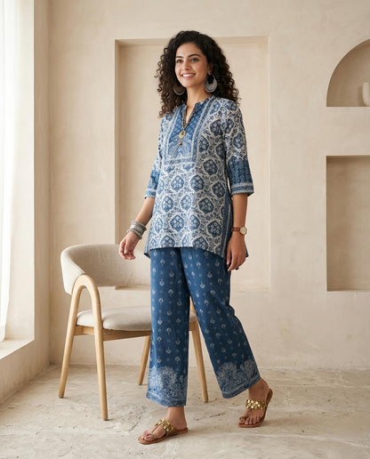 Indigo  Muslin  Ready To wear Co-ord Set