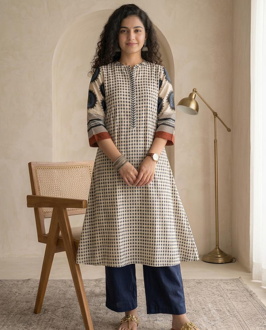 Ready to Wear 2-Piece Muslin suit Set – Printed Kurta with Straight Pants