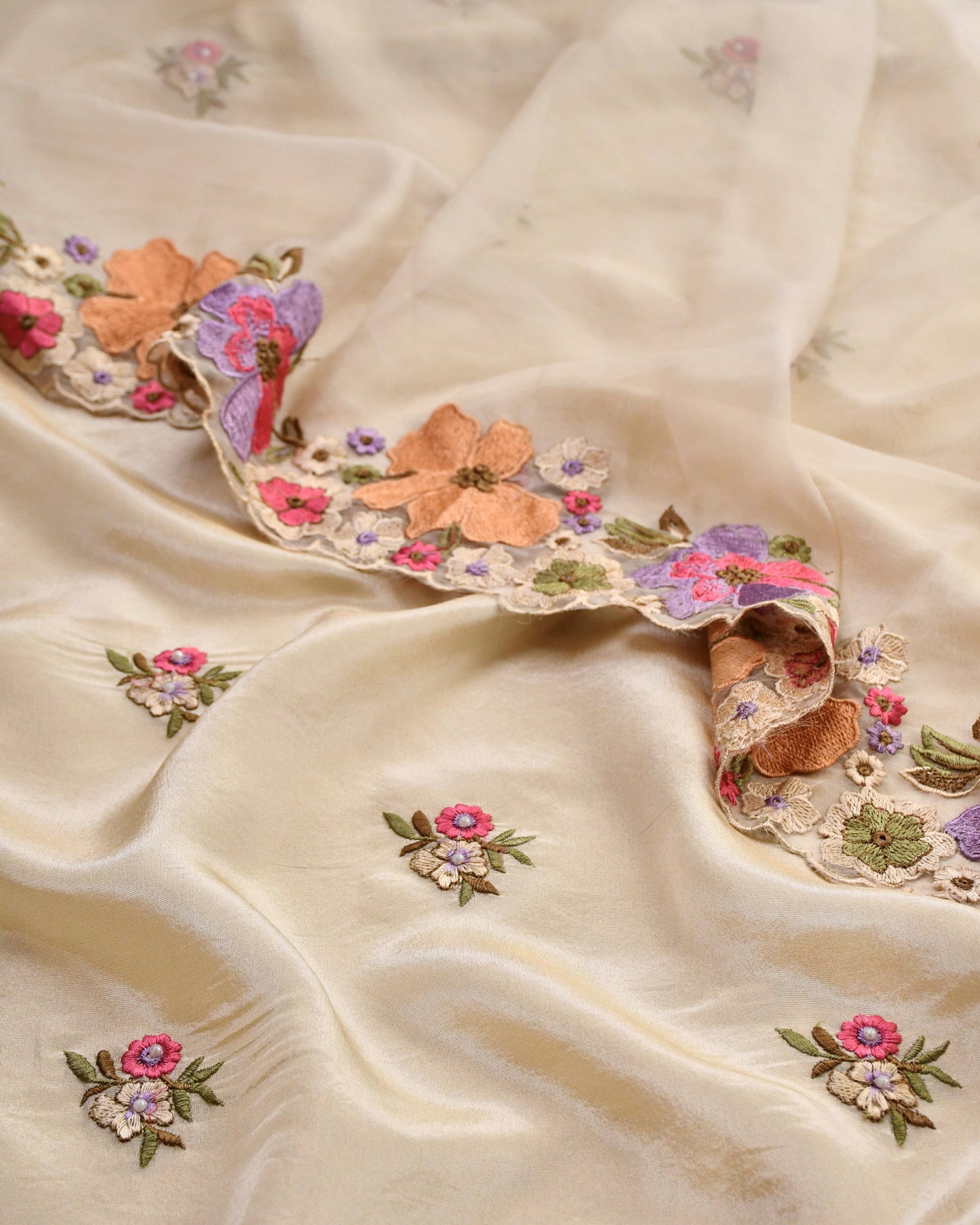 Crepe Silk Applique Embroidered Unstitched Suit Set