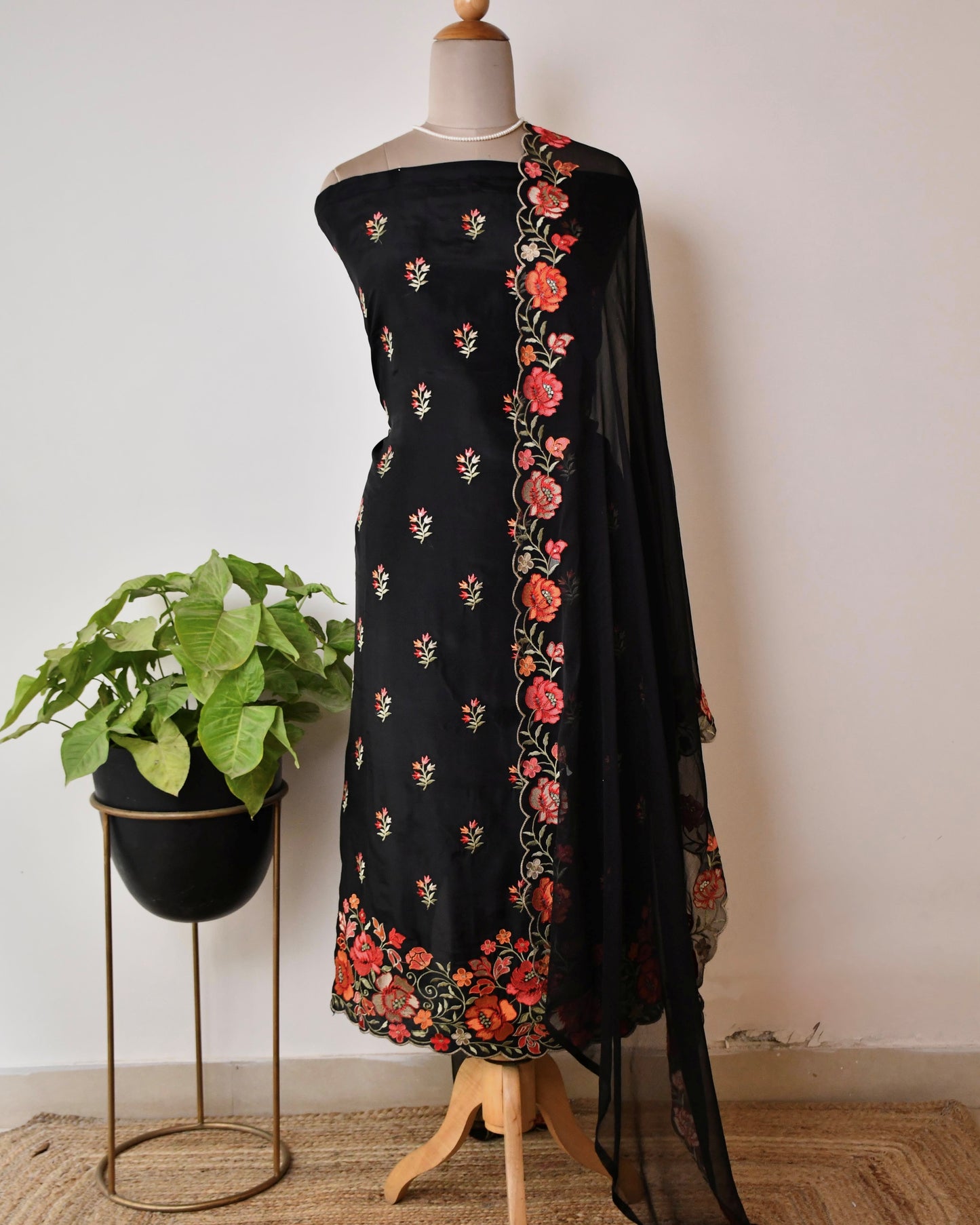 Crepe Silk Embroidered Unstitched Suit Set