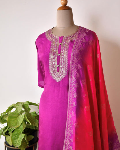 Pure Silk Zari Embroidered Unstitched Suit Set