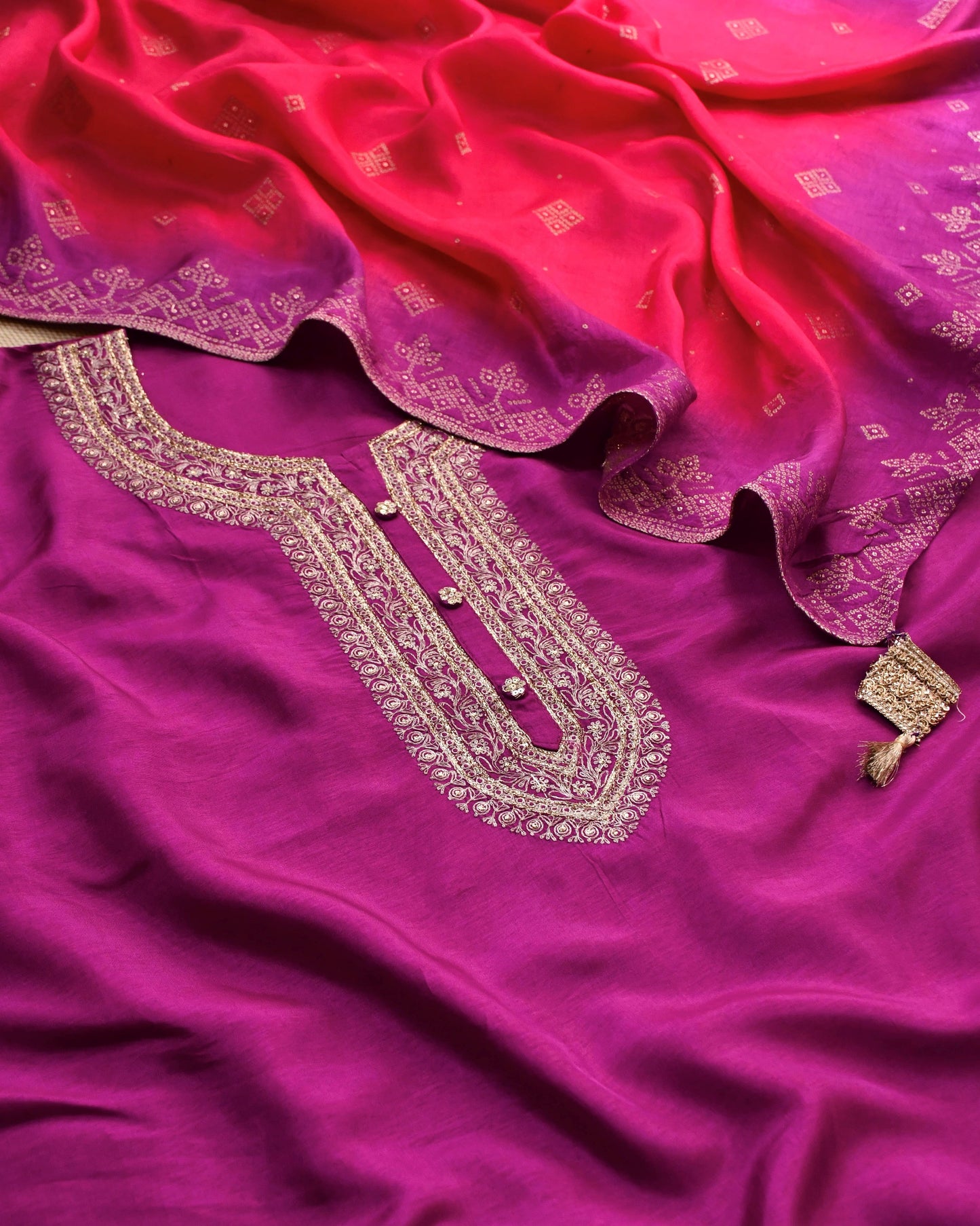 Pure Silk Zari Embroidered Unstitched Suit Set