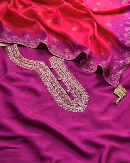 Pure Silk Zari Embroidered Unstitched Suit Set