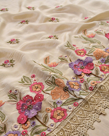 Crepe Silk Applique Embroidered Unstitched Suit Set