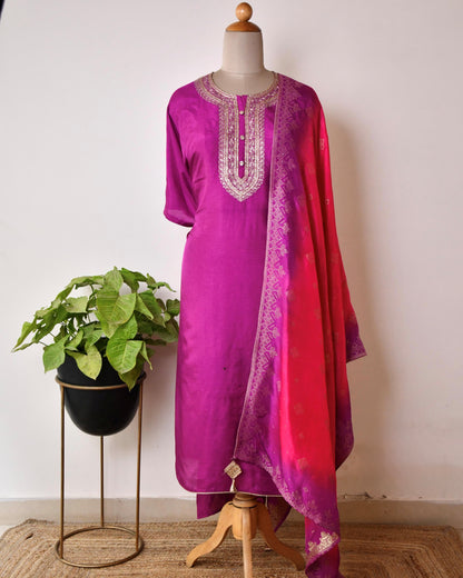 Pure Silk Zari Embroidered Unstitched Suit Set