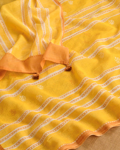 Pure Mul Chanderi Handblock  unstitched Suit