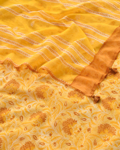 Pure Mul Chanderi Handblock  unstitched Suit