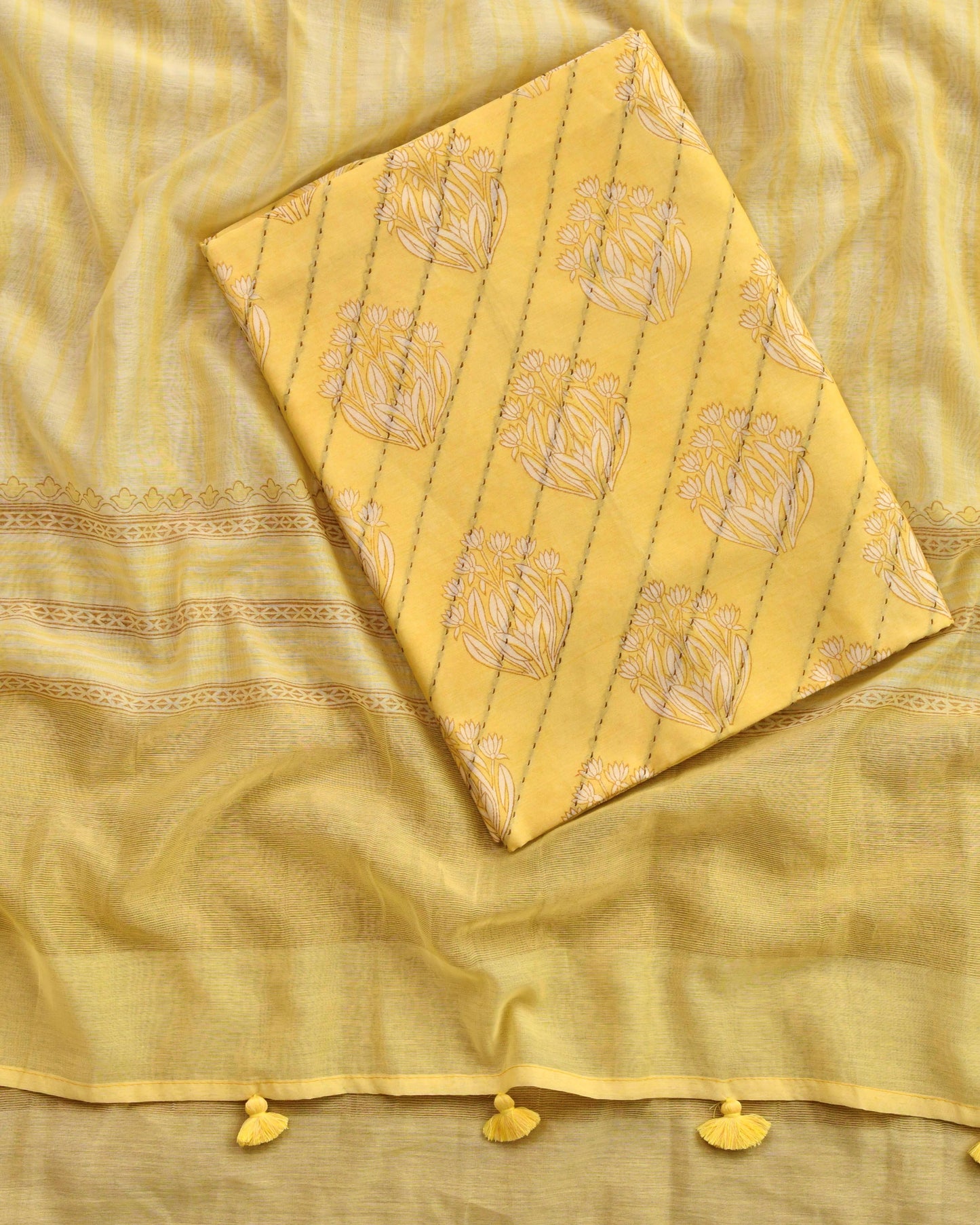 Pure Mul Chanderi Handblock  unstitched Suit