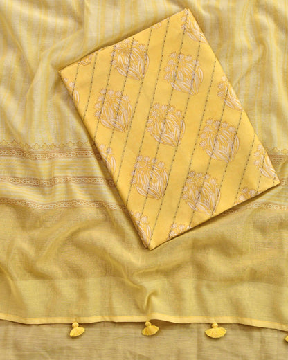Pure Mul Chanderi Handblock  unstitched Suit