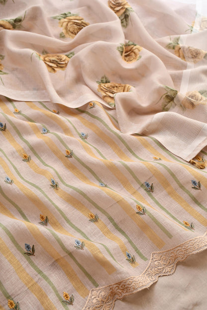 Pastel Meadow Striped Linen 3-Piece Unstitched Ethnic Suit Set
