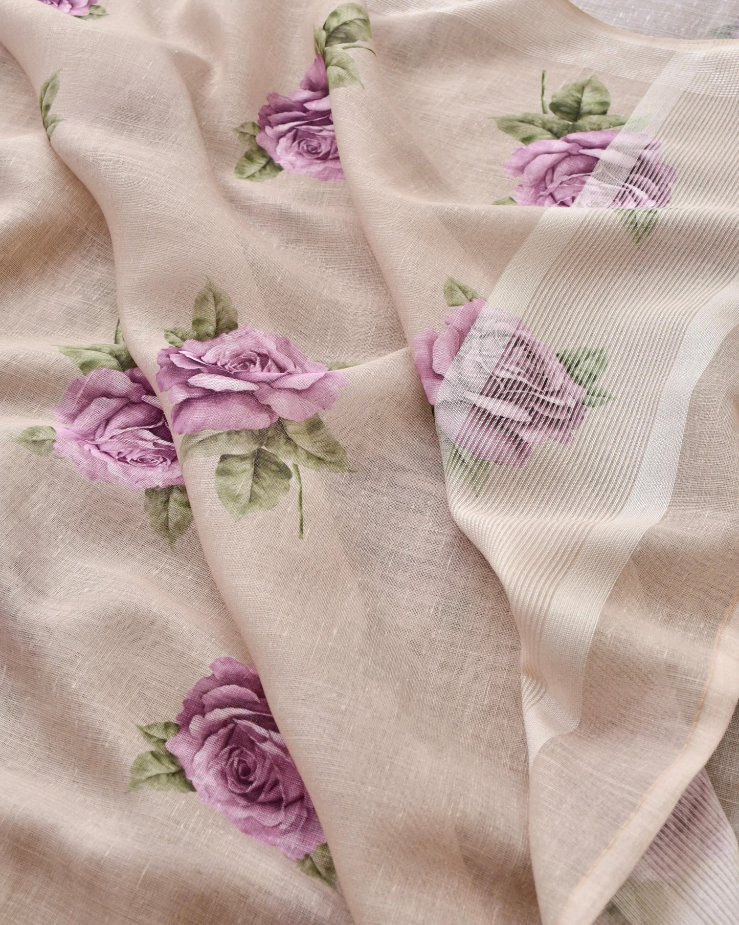 Pastel Meadow Striped Linen 3-Piece Unstitched Ethnic Suit Set