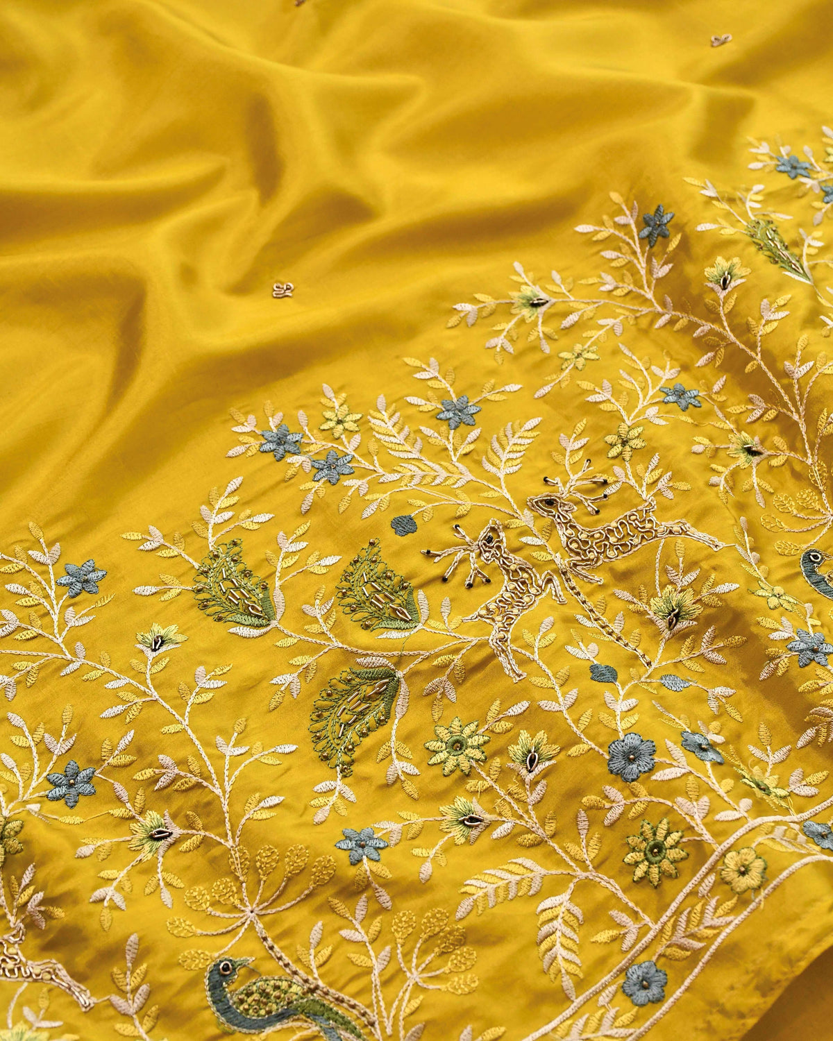 Tussar Silk Unstitched Suit Material with Handcrafted Zardozi & Thread Work