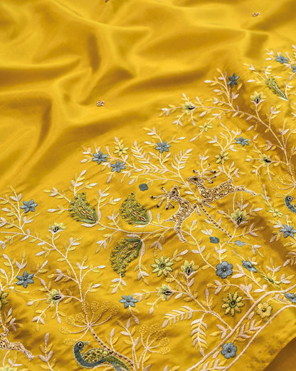 Tussar Silk Unstitched Suit Material with Handcrafted Zardozi & Thread Work
