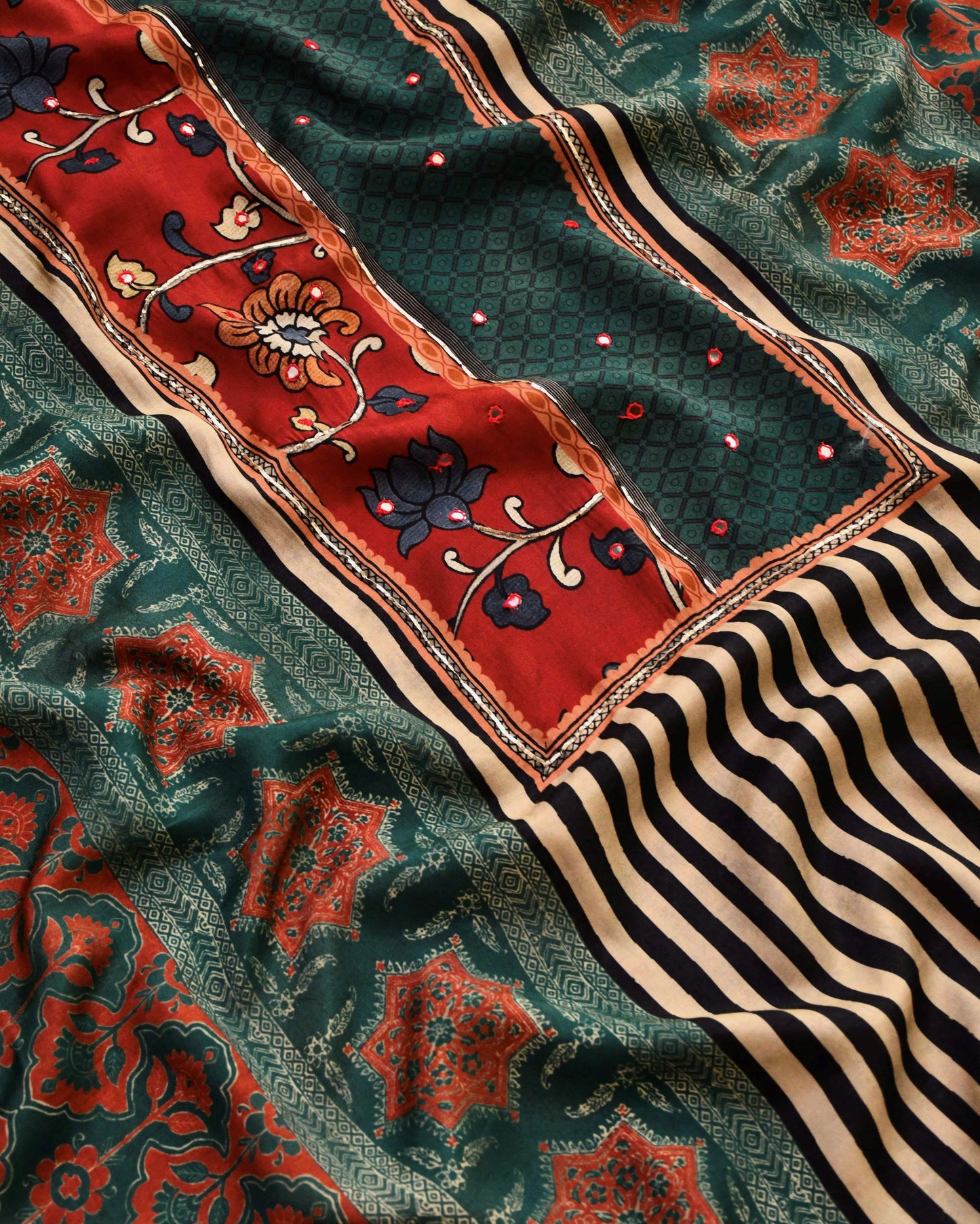 Premium Muslin Unstitched Suit Set with Ajrakh Digital Prints & Elegant Dupatta