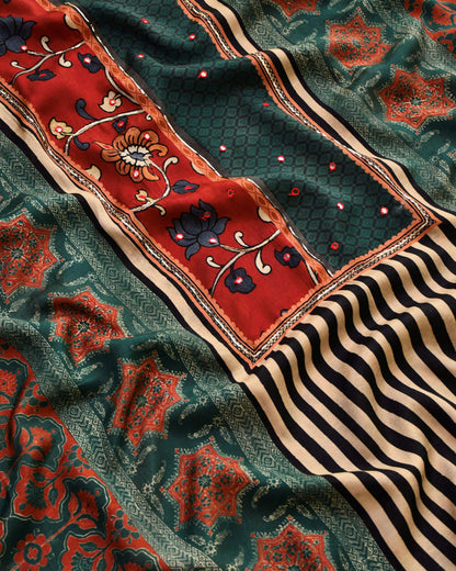 Premium Muslin Unstitched Suit Set with Ajrakh Digital Prints & Elegant Dupatta