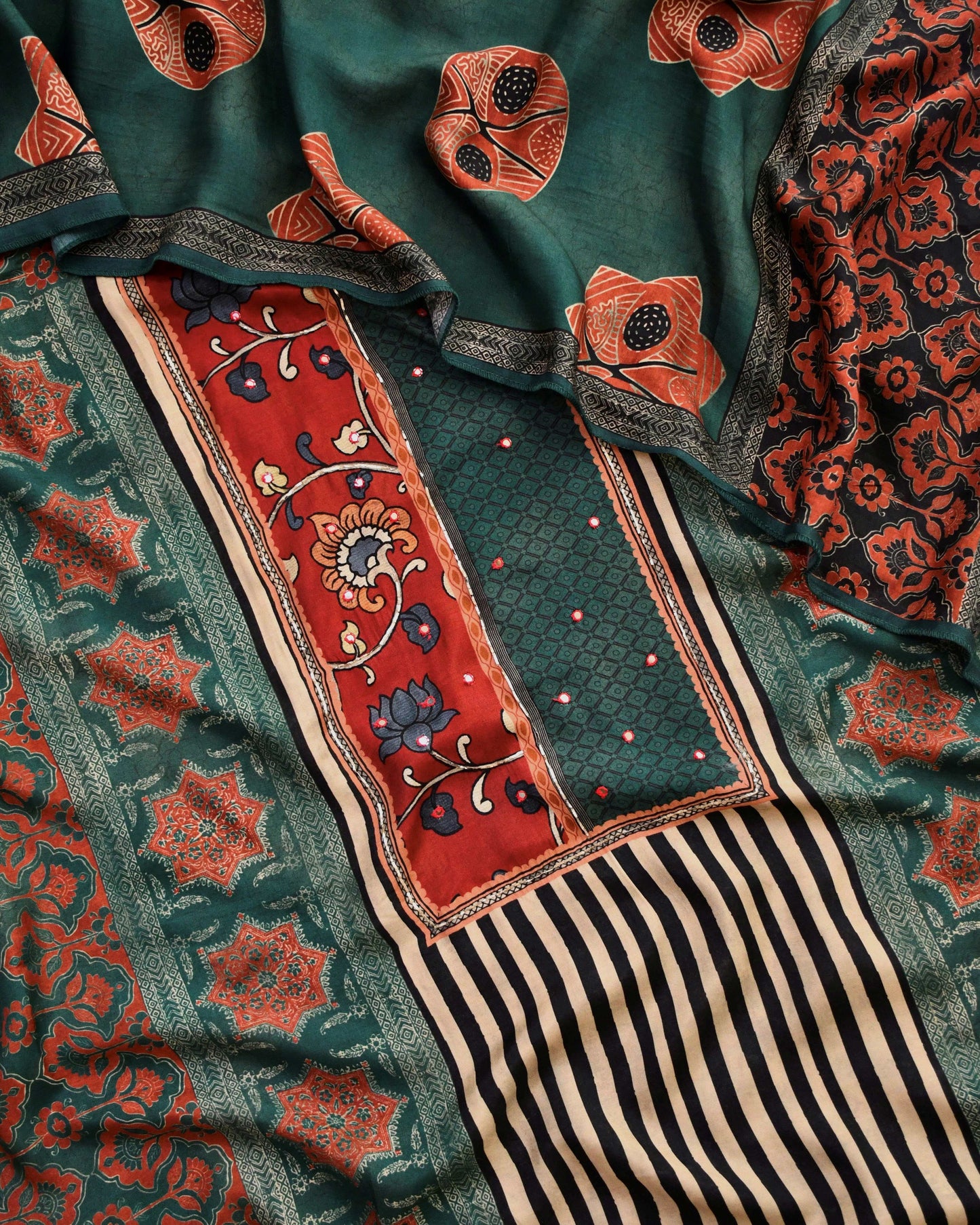 Premium Muslin Unstitched Suit Set with Ajrakh Digital Prints & Elegant Dupatta