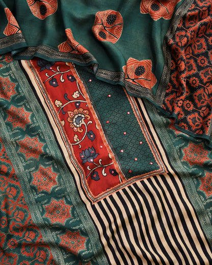 Premium Muslin Unstitched Suit Set with Ajrakh Digital Prints & Elegant Dupatta