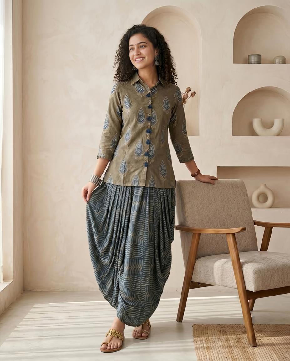 Modal Silk 2-Piece Co-Ord Set with Short Shirt and Cowl Pants