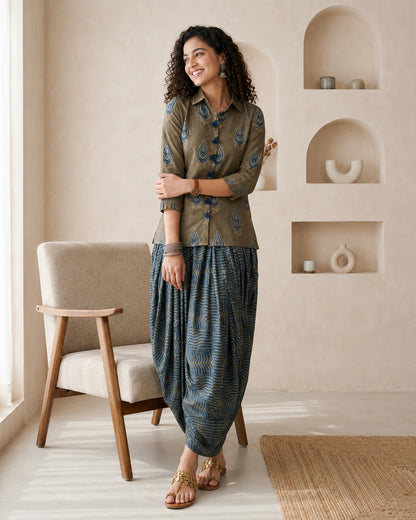 Modal Silk 2-Piece Co-Ord Set with Short Shirt and Cowl Pants