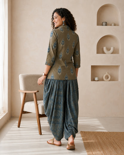 Modal Silk 2-Piece Co-Ord Set with Short Shirt and Cowl Pants