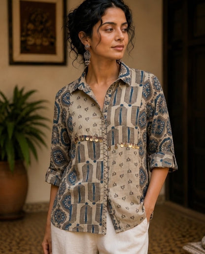 Relaxed Anti Fit Ajrak Modal Silk Shirt
