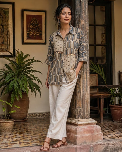 Relaxed Anti Fit Ajrak Modal Silk Shirt
