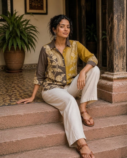 Relaxed Anti Fit Kalamkari Print Modal Silk Shirt