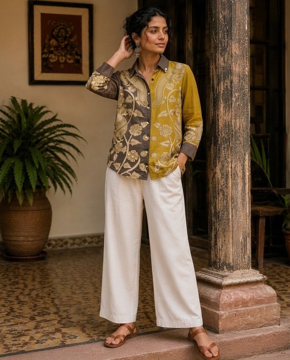 Relaxed Anti Fit Kalamkari Print Modal Silk Shirt