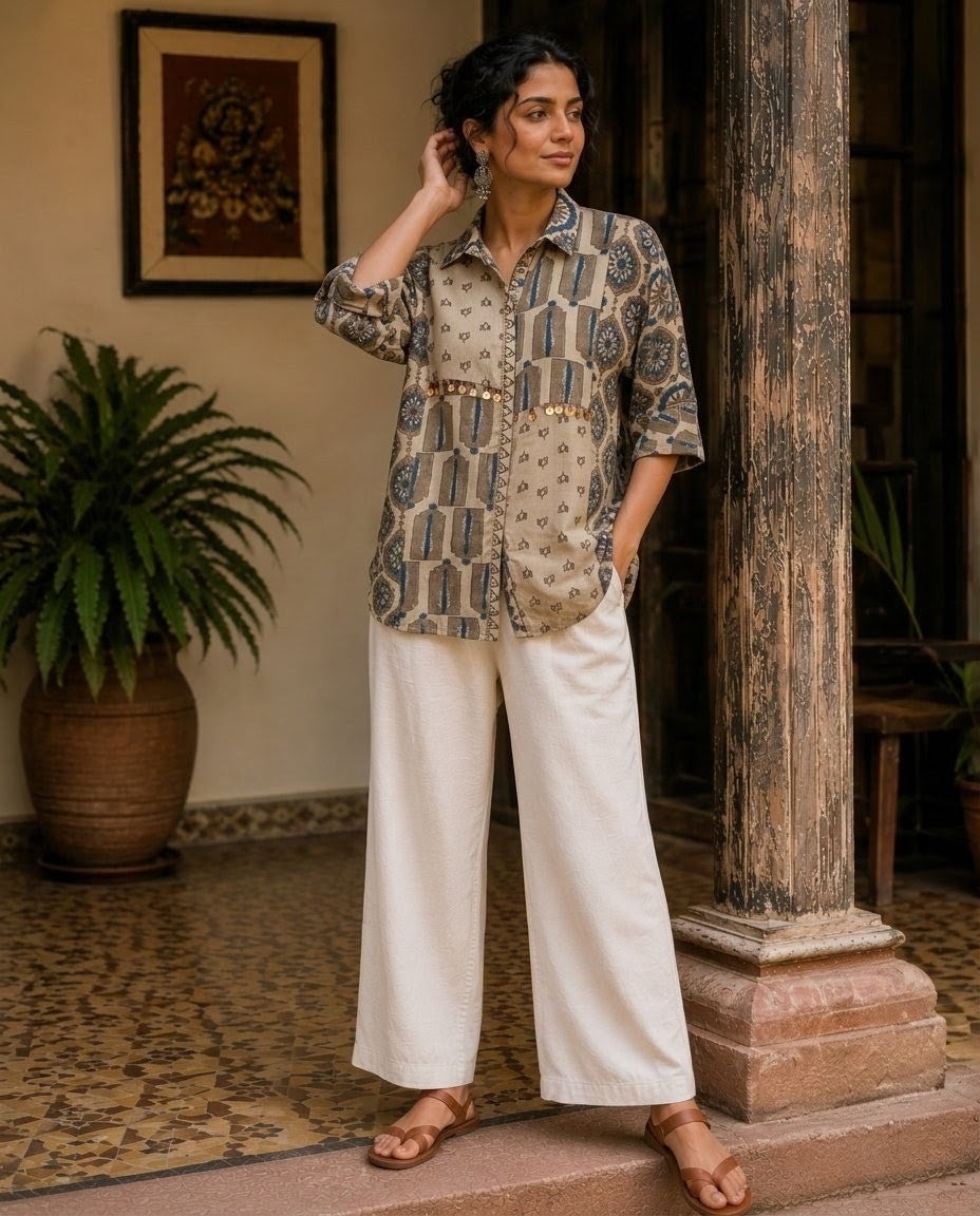 Relaxed Anti Fit Ajrak Modal Silk Shirt