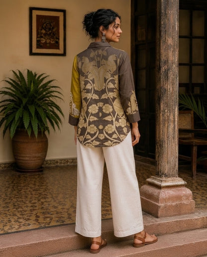 Relaxed Anti Fit Kalamkari Print Modal Silk Shirt