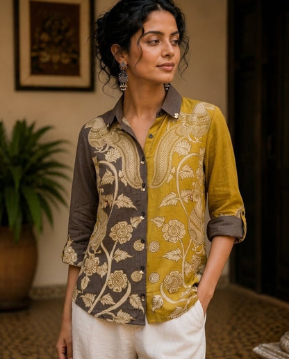 Relaxed Anti Fit Kalamkari Print Modal Silk Shirt
