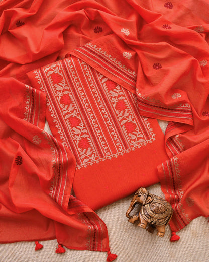 Heritage Banarasi Chanderi Unstitched Ensemble with Handcrafted Katha Work